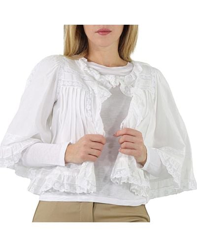 Burberry Natural Lace Detail Ruffle Cape Overlay Top - Grey