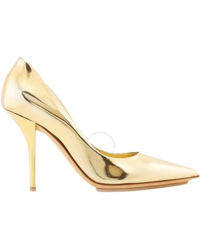 Burberry Gold Metallic Leather Tb Monogram Court Shoes