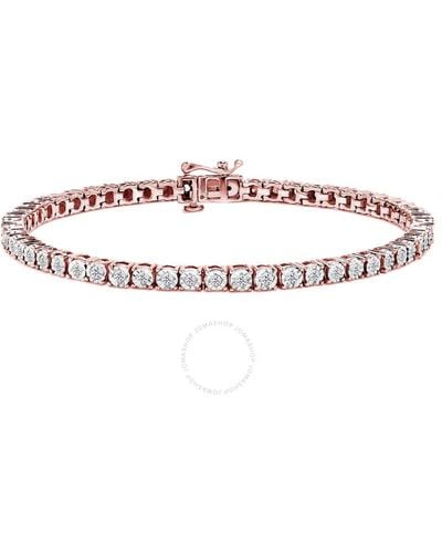 Haus of Brilliance 10k Rose Gold Plated .925 Sterling Silver 1.0 Cttw Miracle-set Diamond Round Faceted Bezel Tennis Bracelet - Pink
