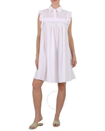 MM6 by Maison Martin Margiela Mm6 Ruffle Sleeves Jacquard Smocked Dress - White
