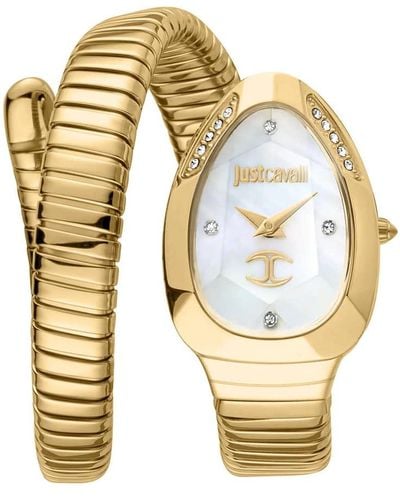 Just Cavalli Snake Mother Of Pearl Dial Watch - Metallic