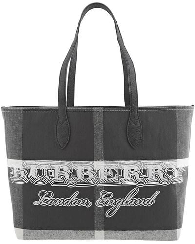Burberry Check Coated Canvas Reversible Doodle Tote Bag - Black