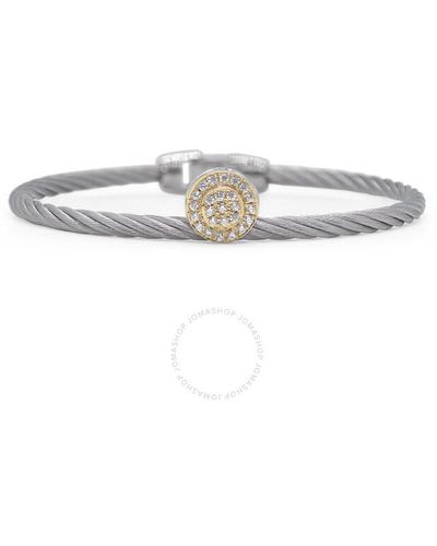 Alor Cable Elevated Round Station Bracelet With 18kt Yellow Gold & Diamonds - White