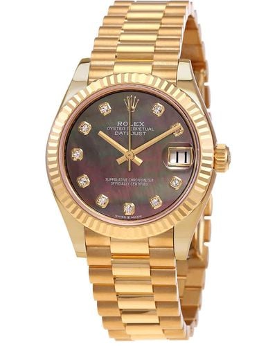 Rolex Datejust 31 Automatic 18kt Yellow Gold Diamond Black Mother Of Pearl Dial Watch - Metallic
