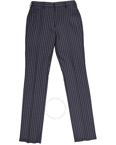 Burberry Classic Fit Pinstriped Wool Tailored Pants - Blue