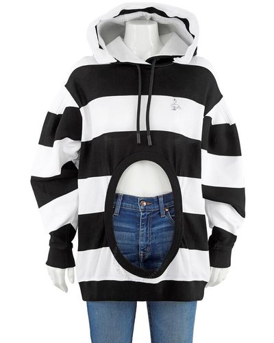 Burberry Cut-out Detail Striped Cotton Hoodie - Black