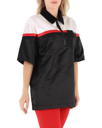 Burberry Colorblock Silk Satin Oversized Short Sleeve Bowling Shirt - Black