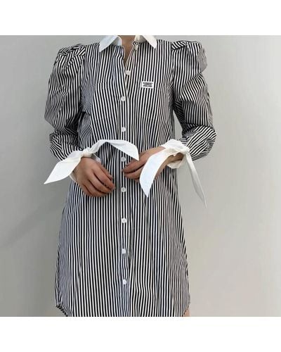 Burberry Striped Cotton Poplin Shirt Dress - Gray