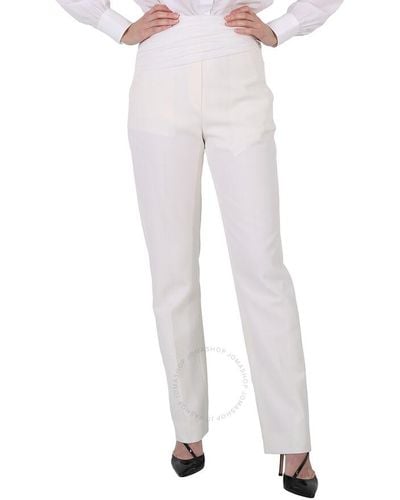 Burberry Optic Sash Detail Technical Wool Tailored Trousers - White