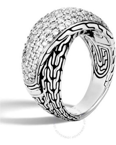 John Hardy Classic Chain Sterling Silver Diamond Ring - Metallic