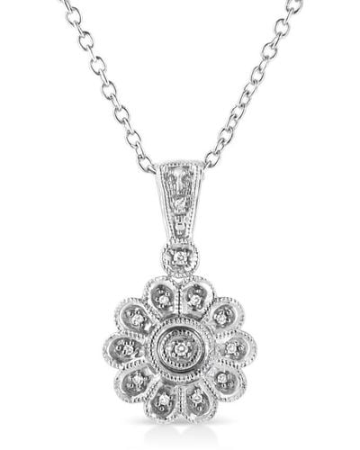 Haus of Brilliance .925 Sterling Silver Diamond Accent Sunburst Milgrain 18'' Pendant Necklace - White