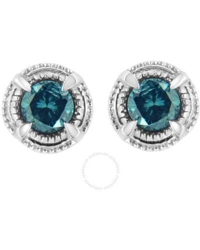 Haus of Brilliance .925 Sterling Silver 1/2 Cttw Treated Blue Diamond Modern 4-prong Solitaire Milgrain Stud Earrings