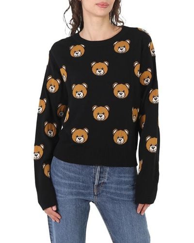 Moschino Fantasia Teddy Bear-print Wool Sweater - Black