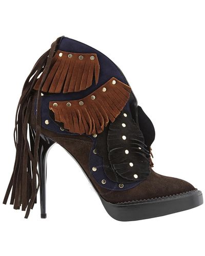 Burberry Lilybell Embroidered 120 V-cut Fringed Ankle Boots - Black
