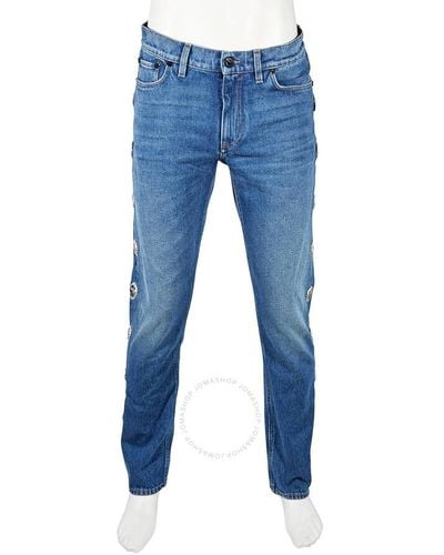 Burberry Straight Leg Cotton Denim Jeans - Blue