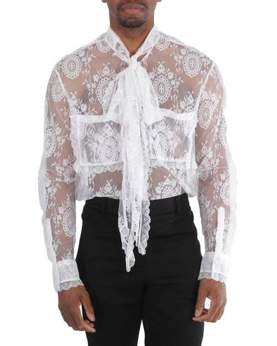 Burberry Oversized Tie-neck Chantilly Lace Shirt - Gray