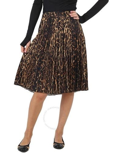 Burberry Rersby Leopard Print Pleated Skirt - Black
