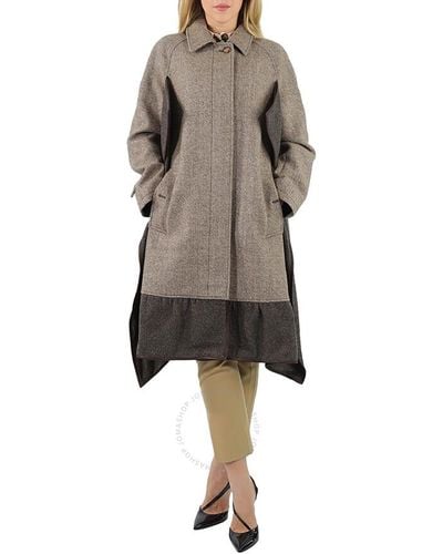 Burberry Scarf Detail Wool Mohair Tweed Car Coat - Gray