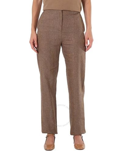 Burberry Brown Cashmere Check Linen Wool Cashmere Pants