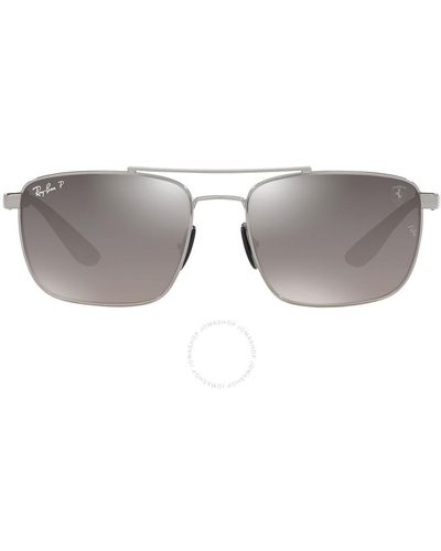 Ray-Ban Scuderia Ferrari Grey Polarized Square Sunglasses Rb3715m F0845j 58