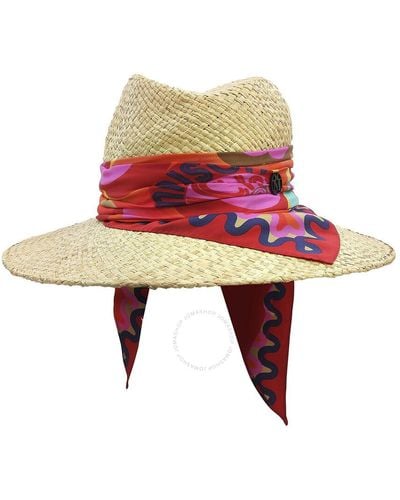 Maison Michel Natural Kate Scarf Raffia Straw Hat - Red