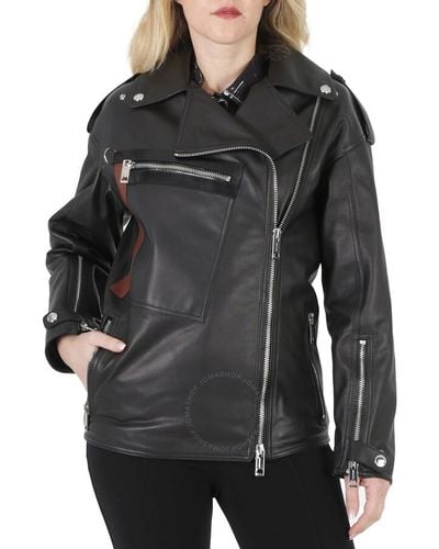 Burberry Stonefield Pocket Detail Leather Biker Jacket - Black