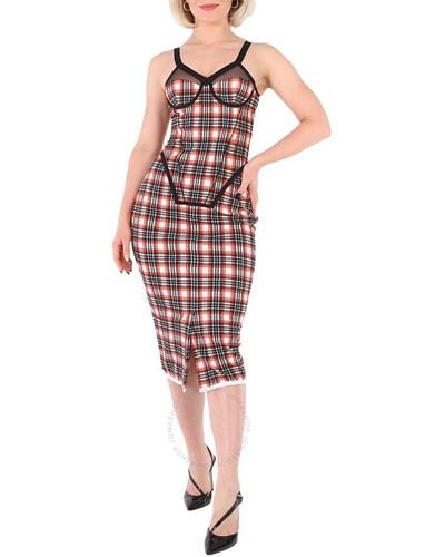 Burberry Bright Check Check Stretch Jersey Sleeveless Corset Dress - Red
