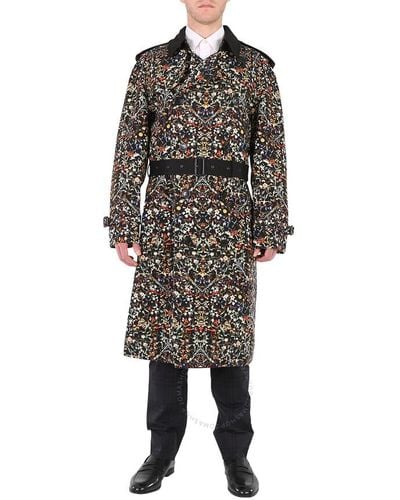 Burberry Floral Print Wool Trench Coat - Black