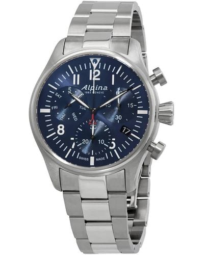 Alpina Startimer Pilot Chronograph Quartz Blue Di Watch -371nn4s6b - Metallic