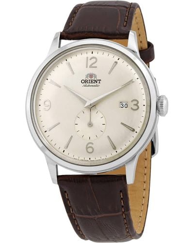 Orient Bambino Automatic Beige Dial Brown Leather Watch - Metallic