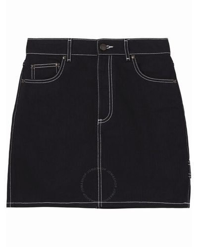 Burberry Contrast-stitch Raw-denim Skirt - Black