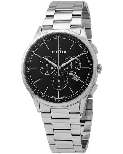 Edox Chronograph Quartz Black Dial Watch - Metallic