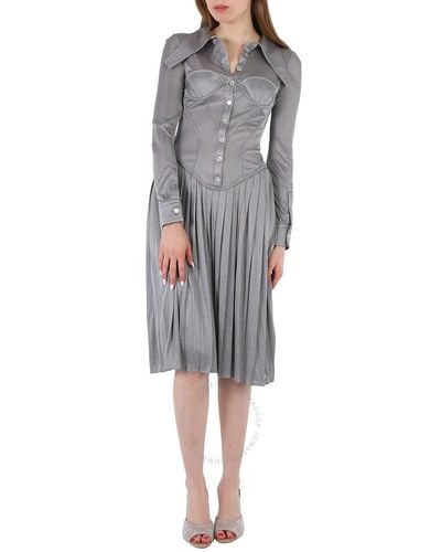 Burberry Melange Marcella Pleated Jersey Corset Dress - Grey