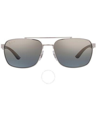 Ray-Ban Blue Mirrored Gold Gradient Polarized Rectangular Sunglasses Rb3701 003/j0 59 - Gray