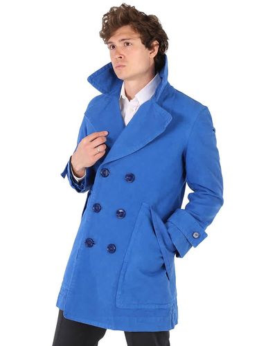 Burberry Double-breasted Cotton Peacoat - Blue