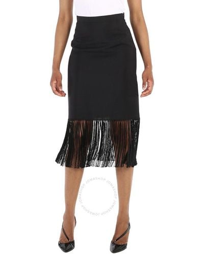 Burberry Mohair Wool A-line Fringed Skirt - Black