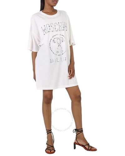 Moschino Cotton Crystal Logo Shirt Dress - White