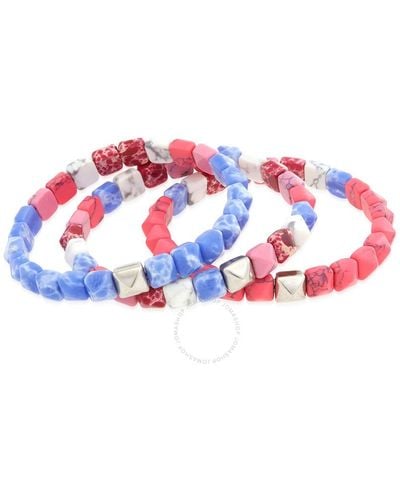 Isabel Marant Pink/silver Pyra Stripe Beaded Bracelet,set Of Three - Red