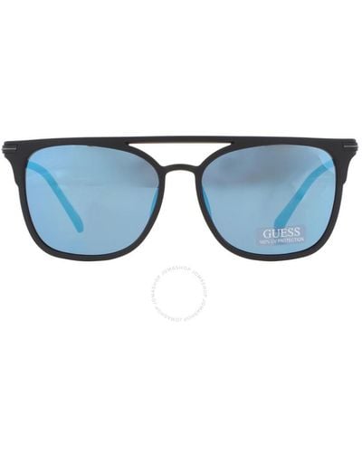 Guess Factory Blue Mirror Browline Sunglasses Gf5077 02x 59