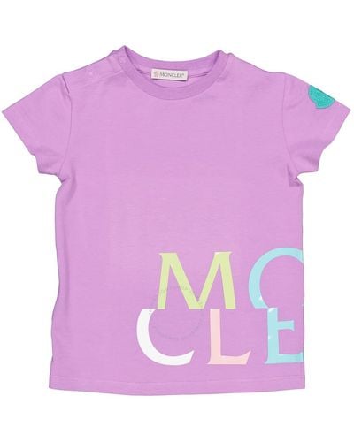 Moncler Kids Pastel Cotton Logo Print Short Sleeve T-shirt - Purple