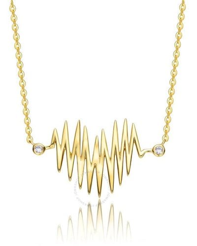 Rachel Glauber Sterling Silver 14k Gold Plated Cubic Zirconia Spring Ring Heartbeat Necklace - Metallic