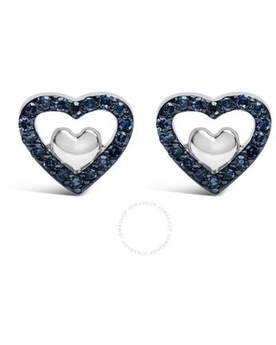 Haus of Brilliance 925 Sterling Silver 1/6 Cttw Blue Diamond Open Double Heart Stud Earrings