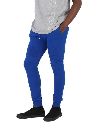 Balmain Logo Printed Cotton jogging Pants - Blue