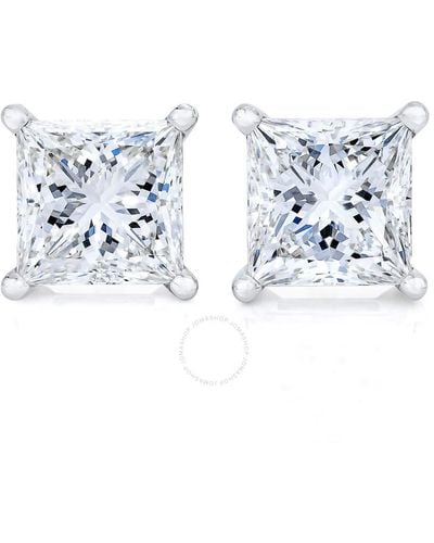 Haus of Brilliance Ags Certified 14k White Gold 1/4 Cttw 4-prong Set Princess-cut Solitaire Diamond Push Back Stud Earrings - Blue