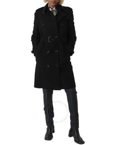 Burberry Cashmere Wool Blend Panel Detail Trench Coat - Black