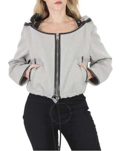 Burberry Melange Canvas And Leather Cropped Hooded Jacket - Grey