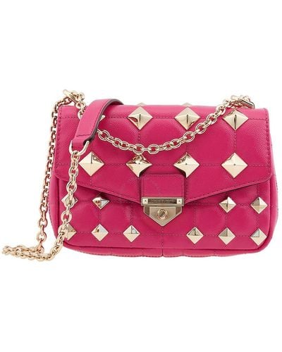 Michael Kors Soho Small Studded Quilted Patent Leather Shoulder Bag - Pink