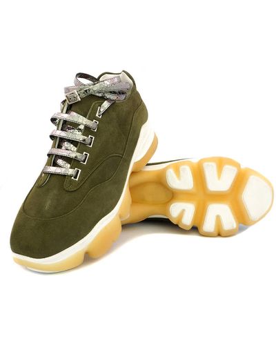 Giannico Olive Kylie Python Lace Sneakers - Yellow