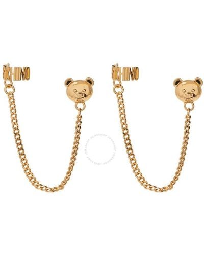 Moschino Gold Teddy Bear Logo Chain Drop Earrings - Metallic