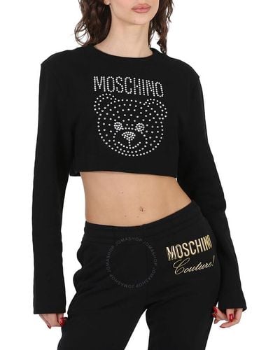 Moschino Fantasy Print Crystal Teddy Cropped Cotton Sweatshirt - Black